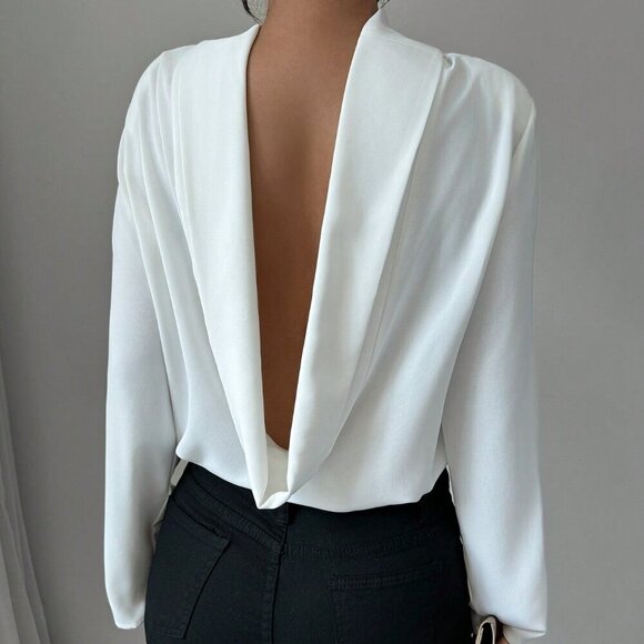 Elegant womens Long Sleeve Fitted Blouse white - Picture 7 of 7
